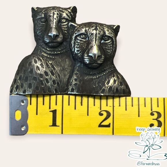 Leopard Couple Pewter Signed Jonette Jewelry J.J. Brooch - Picture 8 of 9